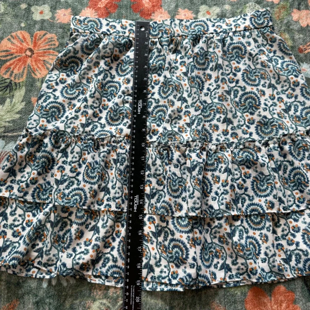 J.Crew Womens Paisley Floral Tiered Ruffle Mini Skirt Blue Orange Size M‎